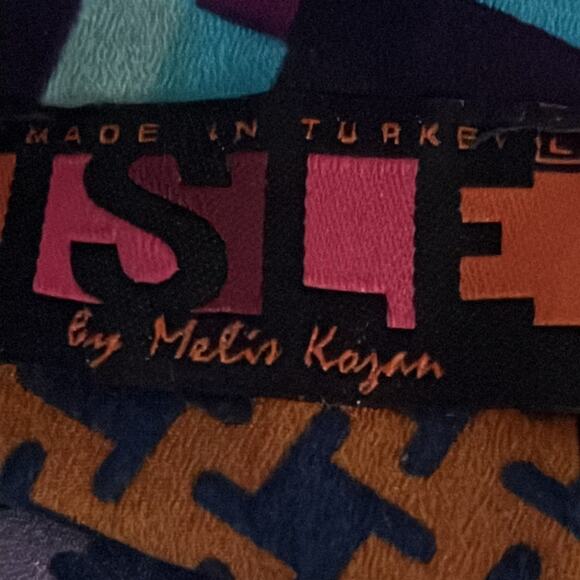 Isle By Melis Kozan Mixed Print Eclectic Artsy Boho Relaxed Tunic Button Top L - Picture 5 of 7